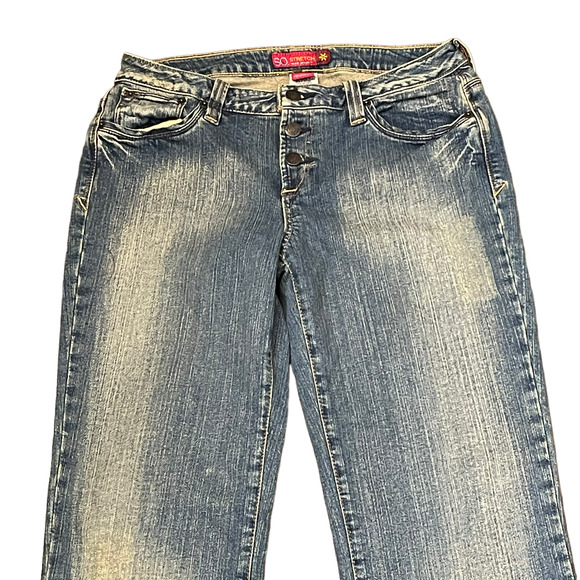 So Jeans Size 7 Juniors Denim Women Exposed Button Fly Coffee Wash Stretch 29X32 - Picture 2 of 5
